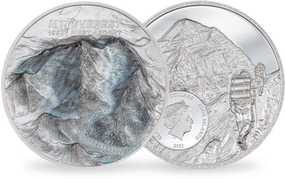 Monnaie de 2 onces en ultra haut relief « Première ascension du Mont Everest » 2023