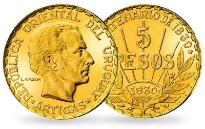 Gold-Pesos ''100 Jahre Verfassung'' aus Uruguay von 1930