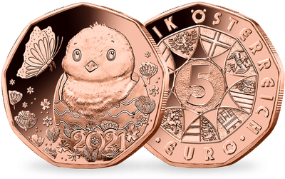 Österreichs 5-Euro-Münze aus Kupfer ''Osterküken'' 2021