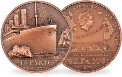 Kupfermünze "Titanic" mit außergewöhnlichem Antik-Finish