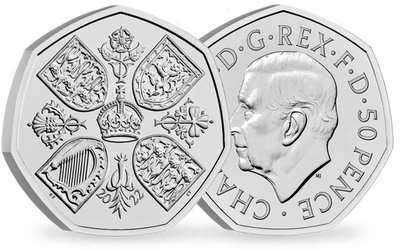 Die erste britische 50-Pence-Münze mit dem Portrait von King Charles III.