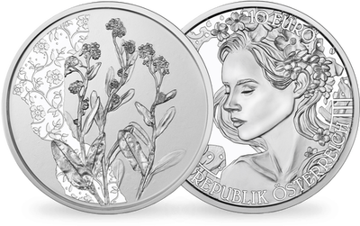 10-Euro-Silbermünze 2023 "Das Vergissmeinnicht" im Blister