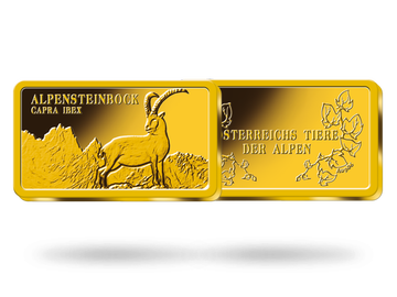 Österreichs Alpentiere in purem Gold und seltener Barrenform!