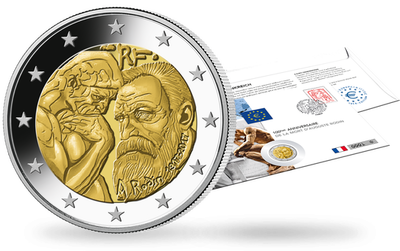 Enveloppe numismatique 2 € 2017 en l'honneur du sculpteur Rodin