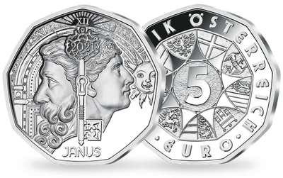 Österreichs 5-Euro-Neujahrsmünze aus Silber ''Janus'' 2021