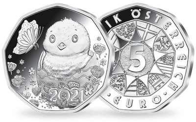 Österreichs 5-Euro-Münze aus Silber ''Osterküken'' 2021 