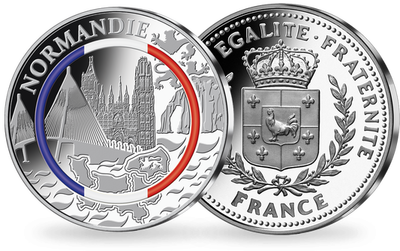 Frappe argent Nouvelle Région Normandie avec colorisation tricolore
