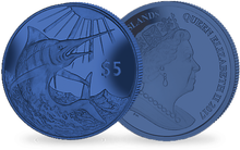 Monnaie de 5 Dollars en titane massif «Marlin Bleu» 2017