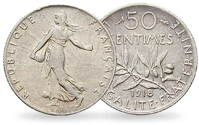 Monnaie de 50 centimes en argent «Semeuse» IIIème République