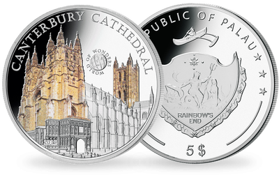 Monnaie de 5 Dollars en argent massif Les 7 Merveilles du monde « La Cathédrale de Canterbury » Palaos 2015