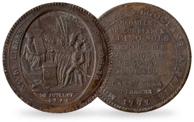 Monnaie ancienne «Monneron de 5 sols au serment»