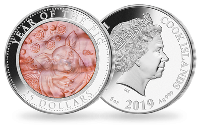 Monnaie «Année du Cochon» 2019 en argent pur, incrustée de nacre  