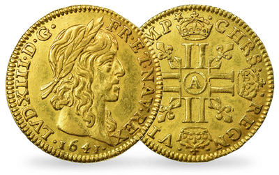 Monnaie ancienne en or massif «1/2 Louis d'or - Louis XIII dit le Juste»