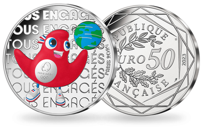 Monnaie de 50 Euros en argent massif colorisée «Paris 2024 - Mascotte Planète» 2023