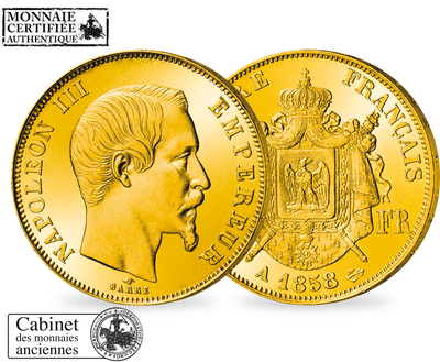 Monnaie ancienne en Or «50 Francs Napoléon III Tête Nue »