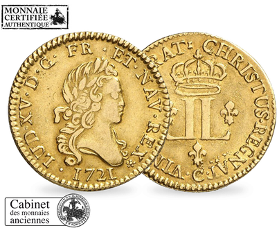 Monnaie ancienne en or massif «Louis d’or aux deux L - Louis XV»