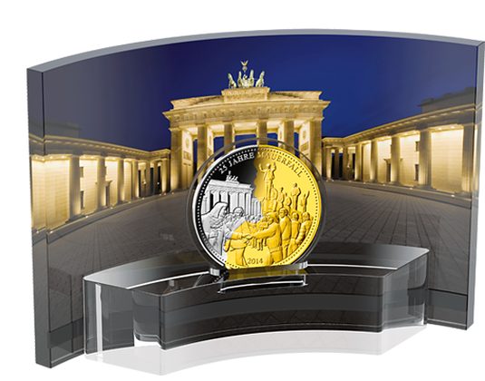 Münzaufbewahrung mit Brandenburger Tor und der Gedenkmünze zu 