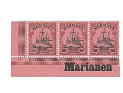 Briefmarke - Marianen: 80 Pf. mit Randinschrift