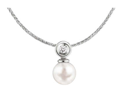 Pendentif perle et diamant avec chaîne en or blanc 
