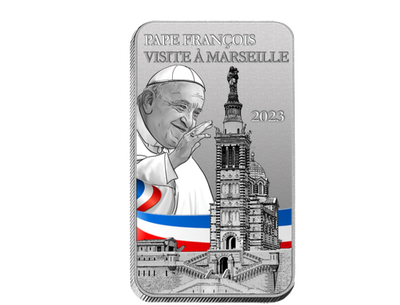 Nouveauté - Lingot argent Pape François à Marseille 2023