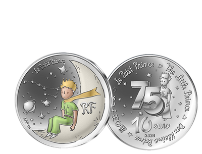 Monnaie de 10 Euros colorisée «Le Petit Prince assis sur la Lune»