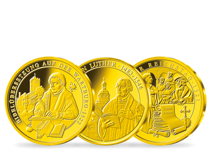 3er-Set "Martin Luther: 500 Jahre Bibelübersetzung" in echtem Gold (585/1000)