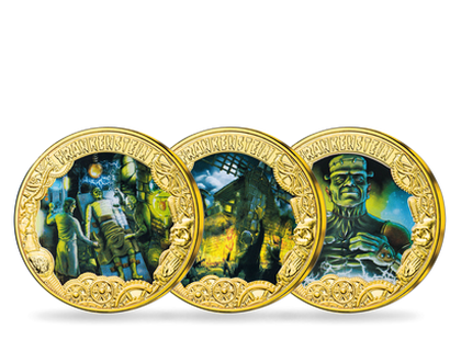 Set de 3 monnaies dorées à l'or pur «200ème anniversaire de Frankenstein» 2019
