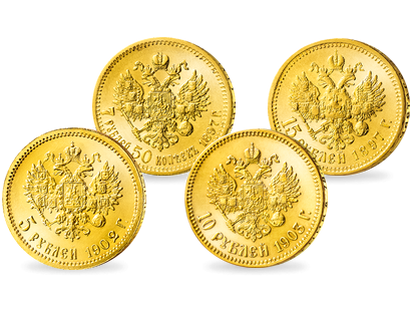 Das Komplett-Set der letzten vier Goldstücke von Zar Nikolaus II.