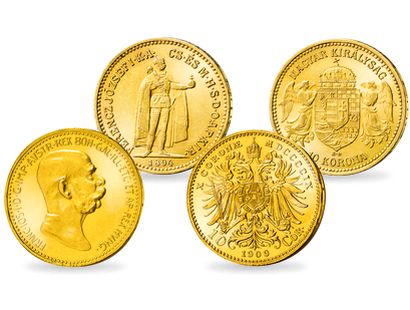 Die letzten 10-Kronen-Goldmünzen von Franz Joseph aus Österreich und Ungarn