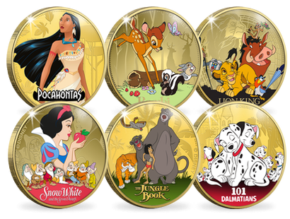 Set de 12 frappes dorées à l'or pur «Les Classiques Disney» 