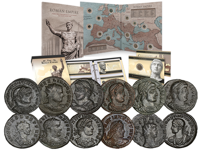 Komplett-Set "Roman Empire" mit 12 Original-Bronzemünzen des alten Rom