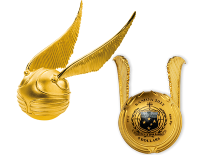 Vergoldete 3D-Kugelmünze "Goldener Schnatz" aus reinem Silber