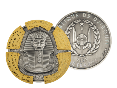 "Tutanchamun" - Spektakuläre Silbermünze mit 5 abnehmbaren Puzzleteilen