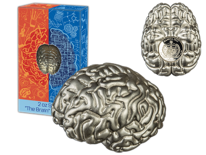 Außergewöhnliche 3D-Shape-Münze "Gehirn" aus reinem Silber