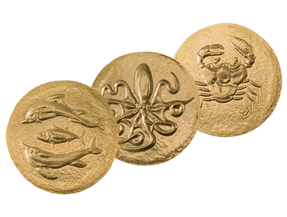Kleingold-Münzen "Thunfisch und Delfine", "Oktopus" und "Krabbe"