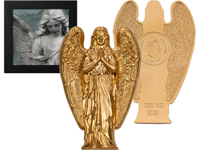 Vergoldete Silbermünze "Engel der Barmherzigkeit" in Shape-Form