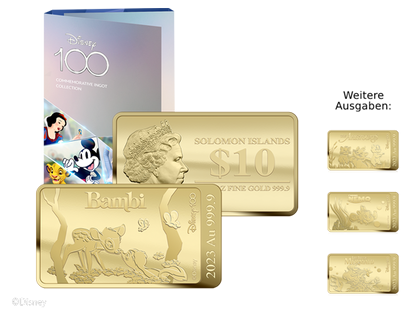 Offizielle Disney100-Jubiläumskollektion: Barrenmünzen aus reinstem Gold