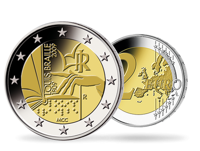 Monnaie de 2 Euros «Bicentenaire de la naissance de Louis Braille» Italie 2009