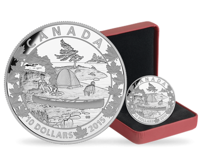 Monnaie de 10 dollars en argent pur "Traversée du Canada en canoë - Scène paisible" 2015