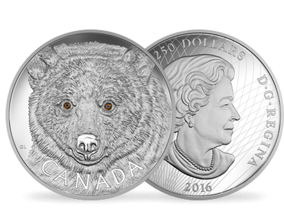 Monnaie de 250 Dollars 1 kilo d'argent pur "L'ours kermode" 2016
