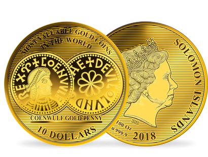 La monnaie 1/100 d'once or pur «Goldpenny de Coenwulf», grand diamètre: 45 mm !