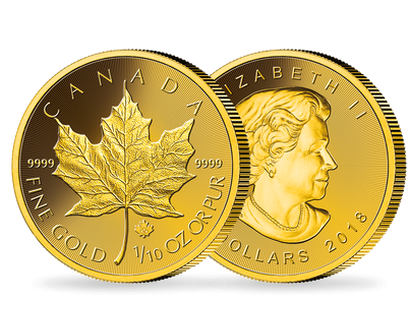 Monnaie de 1/10 once en or le plus pur « Feuille d'érable » Canada 2018