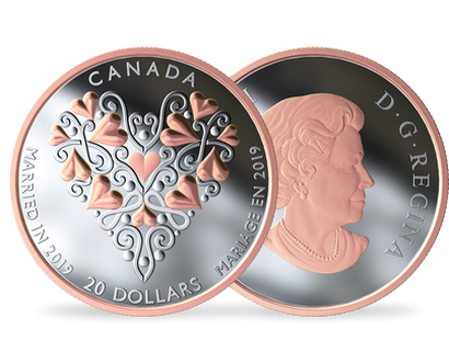 Monnaie de 20 Dollars en argent pur «Meilleurs vœux pour votre mariage» Canada 2019