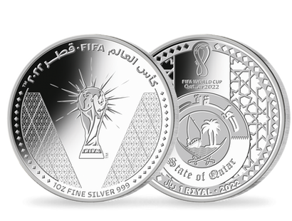 Coupe du monde de football 2022 : Monnaie d'investissement en argent pur «Trophée officiel» Qatar 