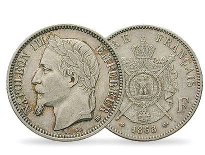 Monnaie ancienne en argent massif "1 Franc - Napoléon III"