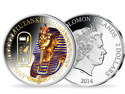 Monnaie officielle en argent doré et colorisé « Toutankhamon » 
