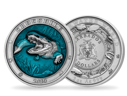 Monnaie de 3 onces d'argent pur «Crocodile» Barbade 2019