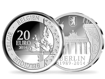 Monnaie de 20 Euro en argent Belgique 25 ans de la Chute du Mur 2014 BE