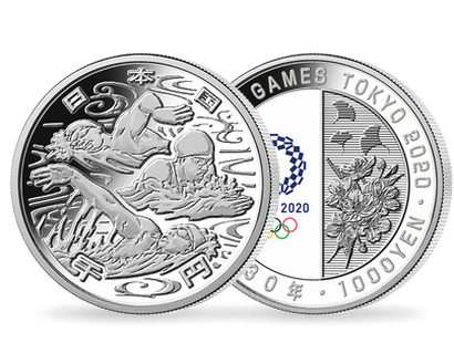 Jeux olympiques de Tokyo 2020 : Monnaie officielle d'1 once en argent pur colorisé «Natation» 