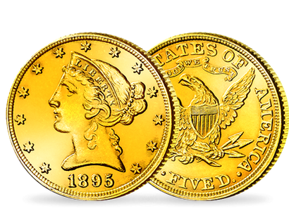 Monnaie de 5 Dollars en or massif «Liberty Head» Etats-Unis 1866-1908